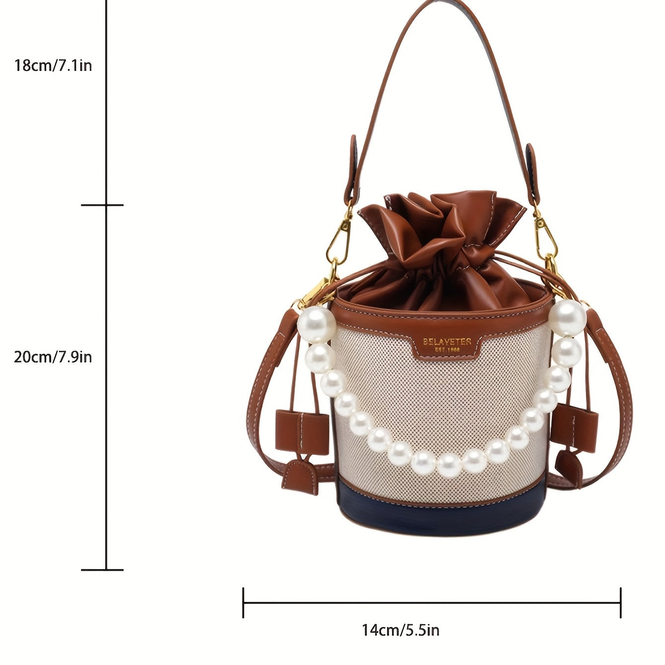 solvbao  Stylish Crossbody Bucket Bag, Faux Pearl Decor Shoulder Bag, Drawstring Handbag, Mini Satchel Bag