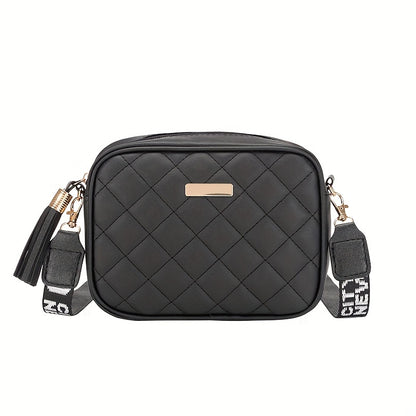 solvbao Mini Quilted Square Crossbody Bag, PU Leather Wide Strap Bag Purse, Classic Versatile Fashion Shoulder Bag