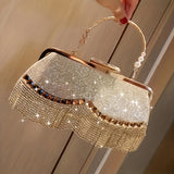 All Over Glitter Rhinestone Decor Handbag, Tassel Decor Satchel Bag, Women's Elegant Evening Bag For Party