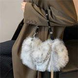 Y2K Plush Hobo Bag For Women, Trendy Chain Crossbody Bag, Fluffy Handbag & Purses