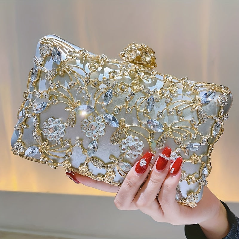 solvbao Hollow Rhinestone Evening Bag, Elegant Box Clutch Purse, Women's Handbags For Party Prom Wedding