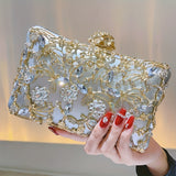 solvbao Hollow Rhinestone Evening Bag, Elegant Box Clutch Purse, Women's Handbags For Party Prom Wedding