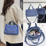 Stylish Denim Canvas Tote Bag, Small Square Crossbody Bag, Top Handle Purses For Street Wear