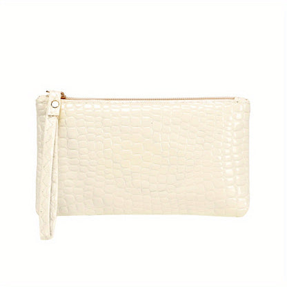 Crocodile Embossed Wallet, Women's PU Leather Clutch Purse, Fashion Zipper Handbag With Wristlet