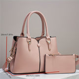 2pcs Elegant Solid Color Handbag Set, Fashion Tote Bag With Clutch Purse, Women's Crossbody Bag