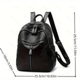 1pc PU New Backpack Large Capacity Student Schoolbag, Solid Color Lady's Soft Leather Backpack, Simple Black Backpack