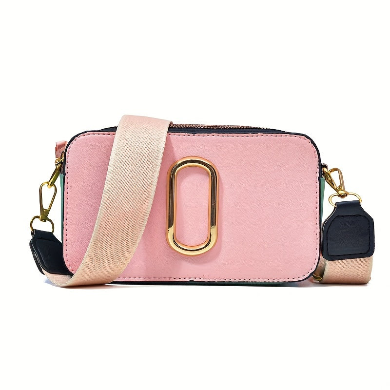 solvbao  Trendy Color Blocking Mini Crossbody Bag, PU Leather Square Shoulder Bag, Perfect Sling Bag For Daily Use