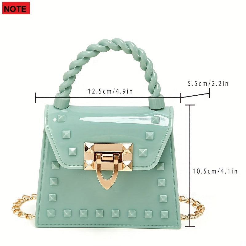 solvbao  Mini Jelly Studded Handbags, Fashion Chain Crossbody Bag, Cute PVC Flap Purse For Women (4.9*2.2*4.1)Inch