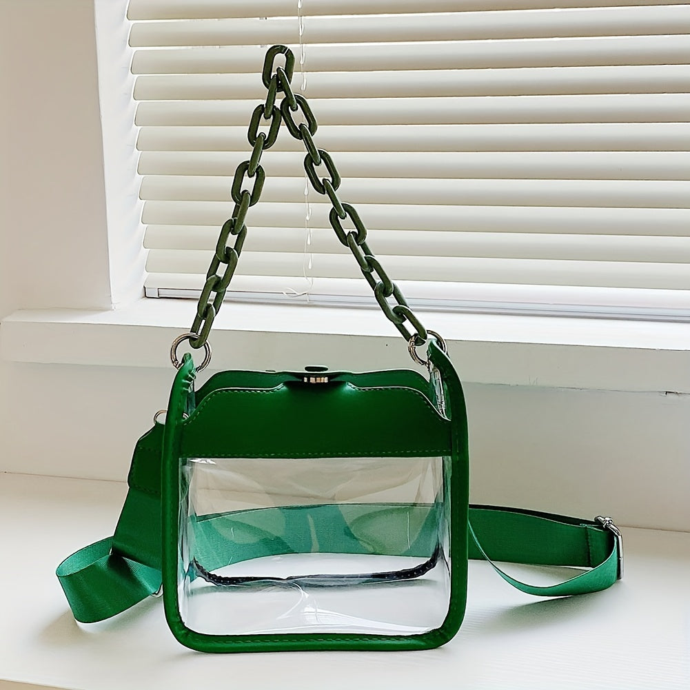 solvbao  Clear PVC Crossbody Bag, Colorful Waterproof Square Purses, Trendy Chain Shoulder Bag For Travel Beach Swimming