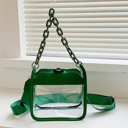 solvbao  Clear PVC Crossbody Bag, Colorful Waterproof Square Purses, Trendy Chain Shoulder Bag For Travel Beach Swimming