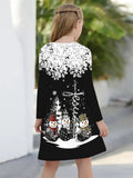 Adorable Snowman & Snowflake 3D Print Long Sleeve Dress for Girls - Perfect for Christmas, Fall/Winter Collection