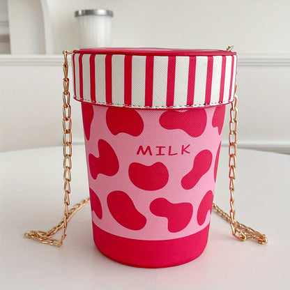 solvbao  Personality Creative Cow Pattern Bucket Crossbody Bag, Small Cute PU Leather Chain Purse