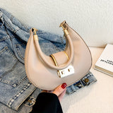 Trendy Hobo Bag For Women, Minimalist Shoulder Purse, Buckle Decor Crescent Bag & Handbag