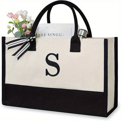 solvbao Personalized Canvas Beach Bag Letter Canvas Tote Practical Tote Lunch Bag