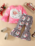 Baby Cute Santa Claus Head Long Sleeve Top + Cute Allover Print Pants, Kid's Christmas Pary Casual Clothes