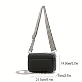 solvbao Minimalist Solid Color Square Shoulder Bag, Classic Zipper Purse With Wide Geometric Pattern Strap