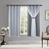 1 Panel Blackout Curtains With White Sheer Voile Double-Layered Mix And Match Curtains Grommet Curtains For Bedroom, Grey