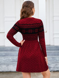 Women Long Sleeve Knitted Crewneck High Waist A-Line Cute Mini Sweater Dress