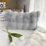 1pc Faux Rabbit Faux Fur Bubble Velvet Throw Pillow, 18X28 Inches, Soft Comfortable Cushion for Sofa, Office, Bed, Anime Style, Machine Washable, Zippered, Knitted, PU Foam Filled, Artificial Fur Cover, Multi-Use Decorative Pillow, Christmas Present