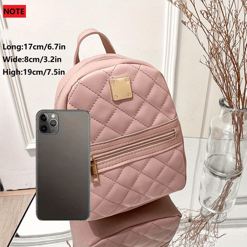 solvbao  Cute Small Women's Backpack, Rhombic Pattern Backpack With Adjustable Strap,Zipper Casual Shoulder Bag,Pink Bag,Coin Purse,Card Wallet,Mobile Casual Phone Bag,Casual Camera Bag,Lipstick Bag,Key Bag,Square Bag