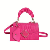 Stylish Crocodile Pattern Square Shoulder Bag Top Ruched Handle Satchel Bag For Women