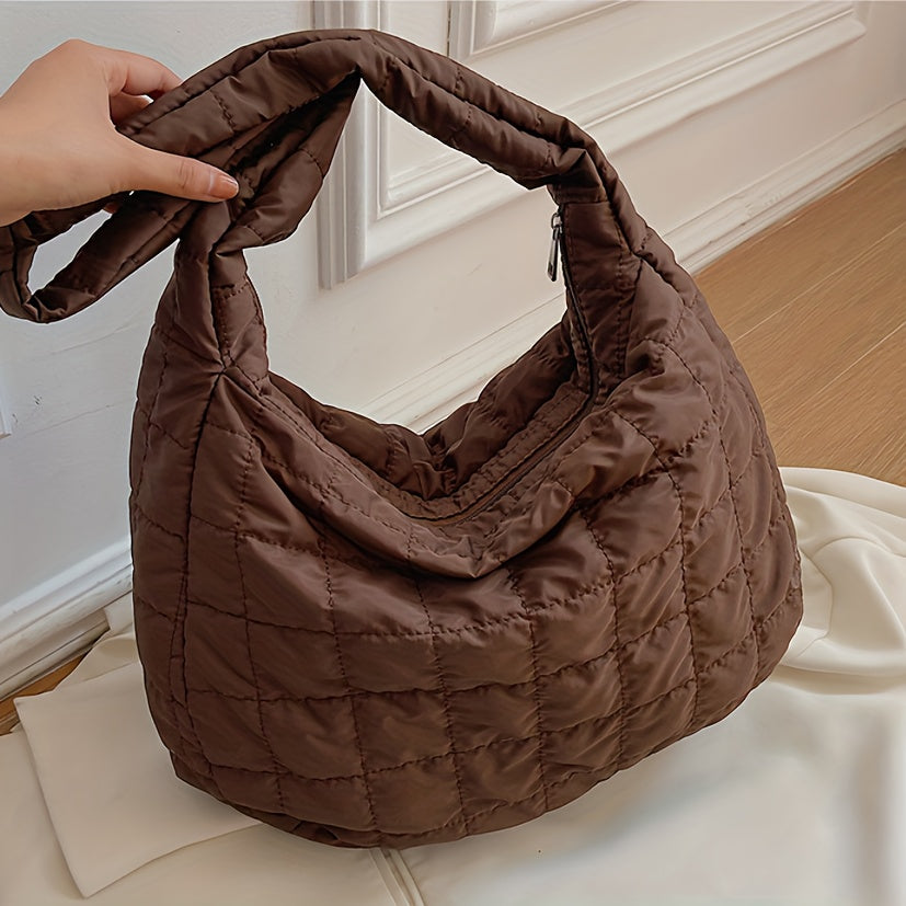 solvbao  Large Puffer Tote Bag, Quilted Down Bag For Women, Soft Lattice Daily Use Crossbody Bag