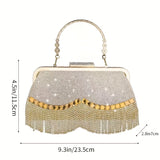 All Over Glitter Rhinestone Decor Handbag, Tassel Decor Satchel Bag, Women's Elegant Evening Bag For Party