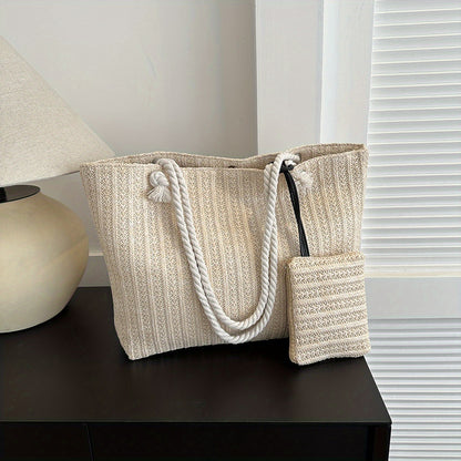 solvbao  Large Capacity Woven Handbag, Minimalist Straw Tote Bag, All-Match Storage Handbag