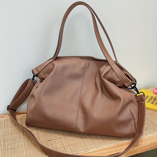 solvbao  Casual Soft PU Leather Shoulder Bag, Classic Solid Color Hobo Bag, Vintage Crossbody Bag For Women