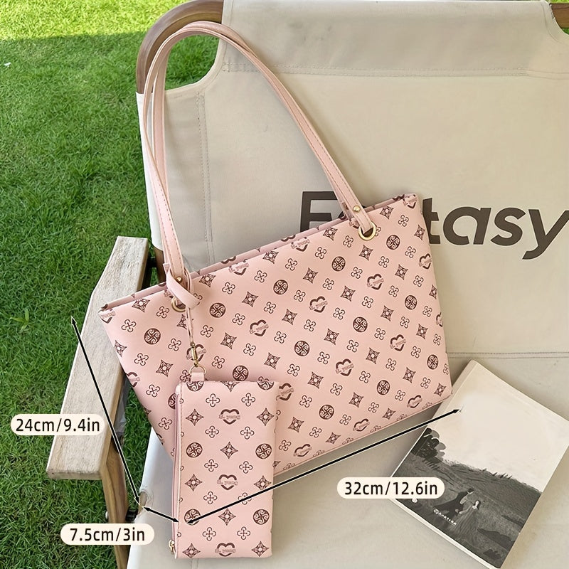 solvbao  1pc Sling Bag With Handbag Set, New Fashion Printed Tote Bag For Women,Casual Zipper Underarm Bag, Large Capacity Single Shoulder Bag, Shopping Bag, Mobile Phone Bag, Casual Camera Bag, Lipstick Bag