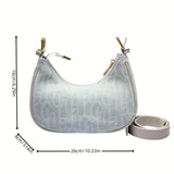 Stylish Casual Underarm Bag, Letter Embroidery Baguette Bag, Women's Everyday Shoulder Bag & Purse