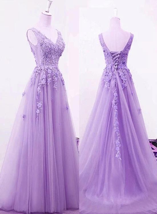 Solvbao Beautiful Light Purple Tulle A-line Party Dress , Long Formal Gown