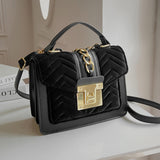 solvbao Niche Chain Decor Shoulder Square Bag, Classic Textured Top Handle Quilted Detail Shoulder Bag