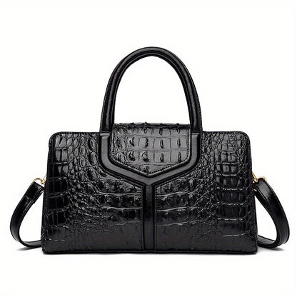 solvbao  Crocodile Embossed Handbag, Elegant PU Crossbody Bag, Top Handle Satchel Purse For Women