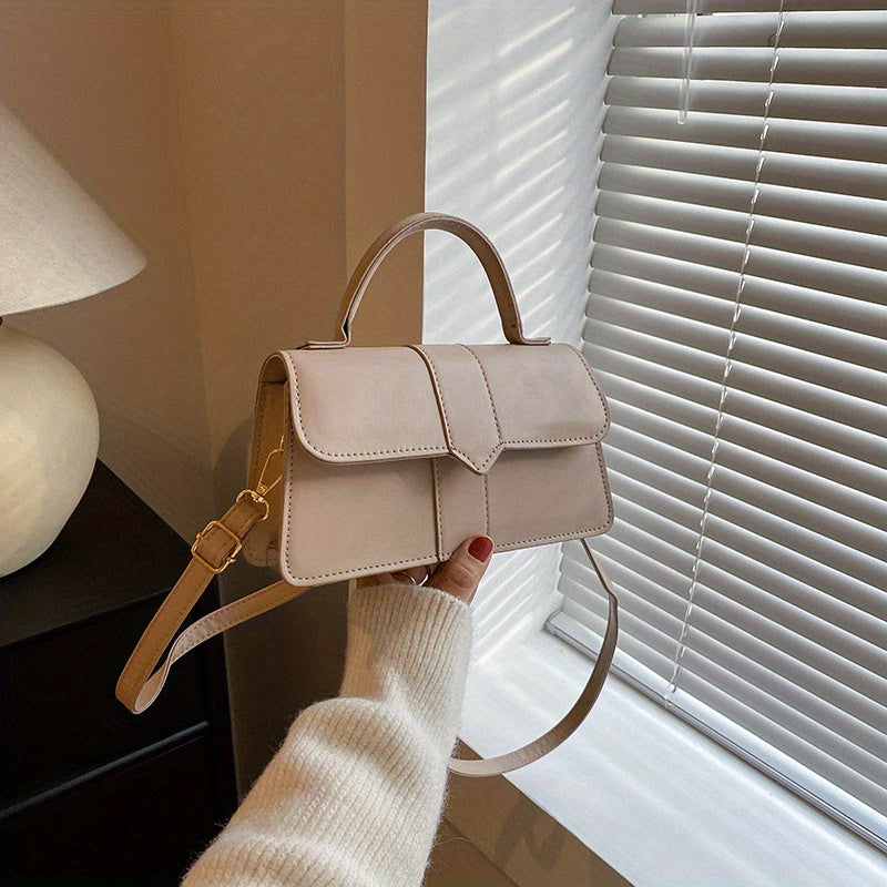 Retro Solid Color Crossbody Bag, Fashion Casual PU Leather Square Handbag, Women's Simple Versatile Shoulder Bag & Purse