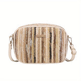 Trendy Colorful Straw Square Bag, Zipper Shoulder Bag, Stylish Niche Woven Crossbody Bag