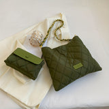 2pcs Puffer Quilted Tote Bag Set, Fashion Chain Shoulder Bag, Women's Nylon Handbag With Clutch Purse