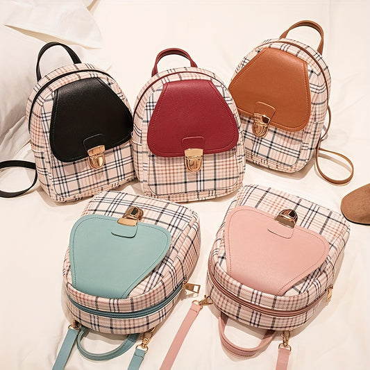 solvbao  Plaid Backpack With Adjustable Straps, Cute Small Backpack,Zipper Casual Shoulder Bag, Card Wallet, Mobile Casual Phone Bag,Casual Camera Bag,Lipstick Bag, Key Bag, Single Shoulder Bag, Diagonal Span Bag, Backpack Dual Purpose(6.3*2.4*8.3)Inch