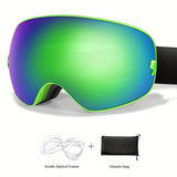 Unisex Adult Snow Goggles with Interchangeable Mirrored Lens - OTG Design for Glasses Wearers, TPU Frame, PC Material - Ski & Snowboard UV Protection, Fog-Resistant, Fits Teens 14+ - Includes Goggle Bag, Prescription Frame Insert - Ideal for Snowsports, S