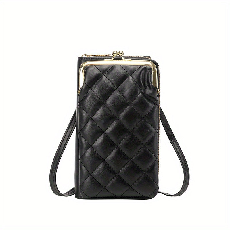 1pcs Quilted Cellphone Bag, Mini Crossbody Phone Purse, Women's Fashion Shoulder Bag & Card Wallet Pouch