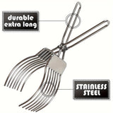 1pc Stainless Steel Premium Roast Beef Cutting Tongs - Ergonomic Design for Easy Meat Bread Slicing, Portable Barbecue Tongs with Non-Slip Grip, Multi-Functional Onion Tomato Holder for Slicing Vegetable Fruits, Kitchen Essential for Home Cooks and BBQ En