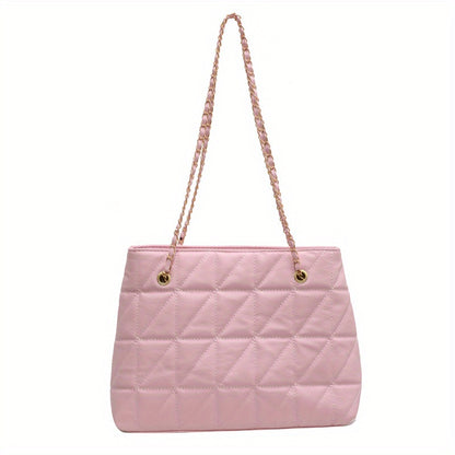 solvbao  Simple Quilted Argyle Pattern Bag, Solid Color Shoulder Chain Bag, All-Match Tote Bag