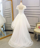 solvbao Beautiful Cap Sleeves High Low Layers Tulle Wedding Dress, Simple Prom Dress