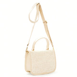 solvbao  Trendy Minimalist Straw Square Bag, Stitching Flap Shoulder Bag, All-Match Crossbody Bag