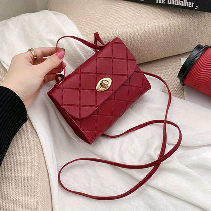 solvbao Casual Rhombus Embossed Shoulder Bag, Buckle Decor Flap Crossbody Bag, Cute Fashion Small Shoulder Bag