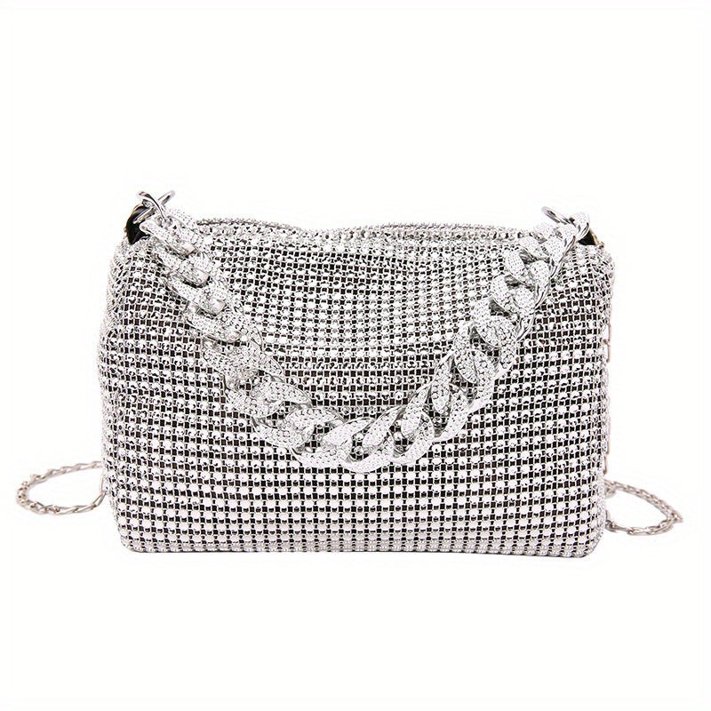 Mini Shiny Crossbody Bag, Fashion Glitter Luxury PVC Shoulder Bag, Women's Trendy Versatile Classic Handbag & Evening Bag For Party Gathering & Wedding (18.01cmx11.99cmx10.01cm)