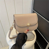 solvbao Minimalist Small Saddle Bag, All-Match Solid Color Flap Shoulder Purse, PU Leather Handbag