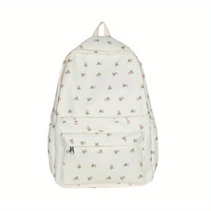 solvbao  All Over Flower Pattern Backpack, Zipper Trendy Rucksack, Women's School Bag, Travel Preppy Daypack