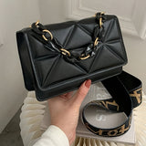 Square Flap Crossbody Bag, PU Leather Argyle Embossed Purse, Classic Chain Handbag & Shoulder Bag