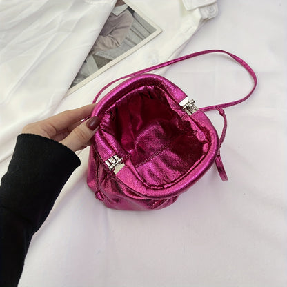 Glossy Cloud Ruched Crossbody Bag, Metallic Color Clutch Purse, Fashion Lipstick Phone Bag For Women